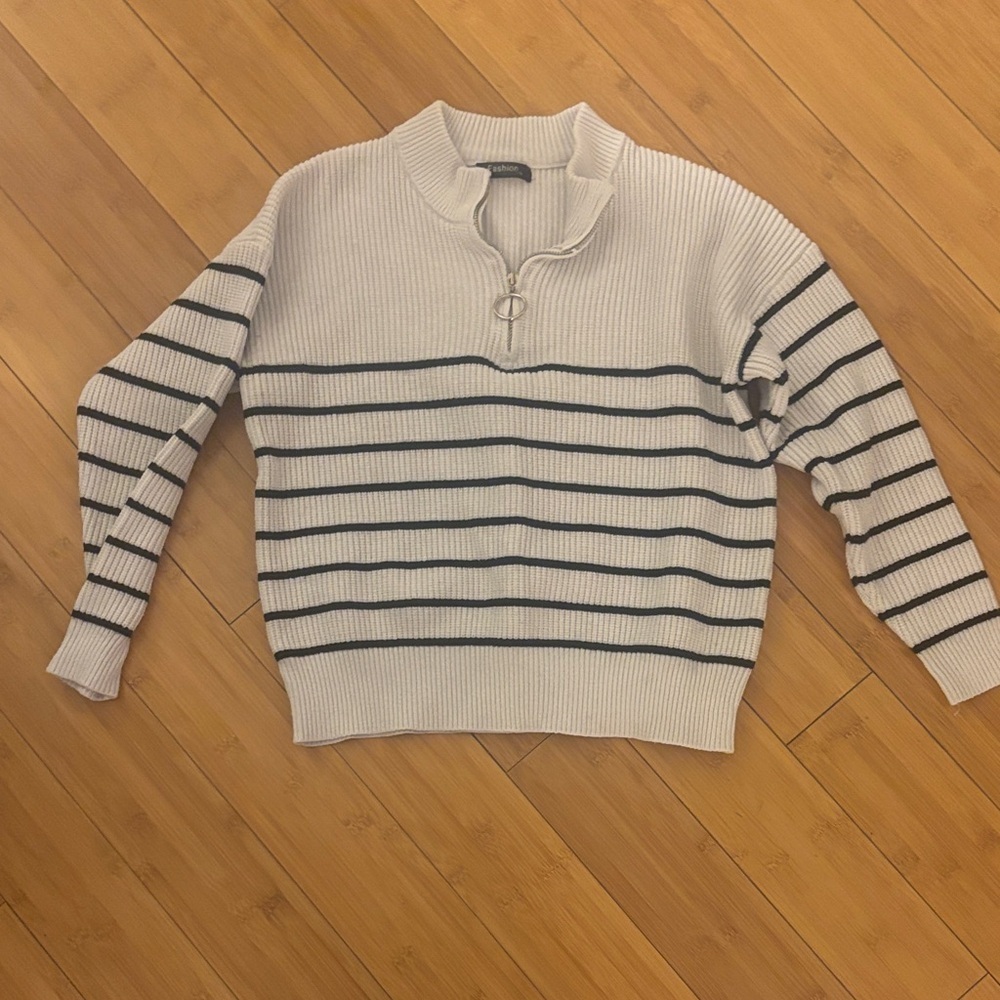Women's Zip-Up Striped Sweater